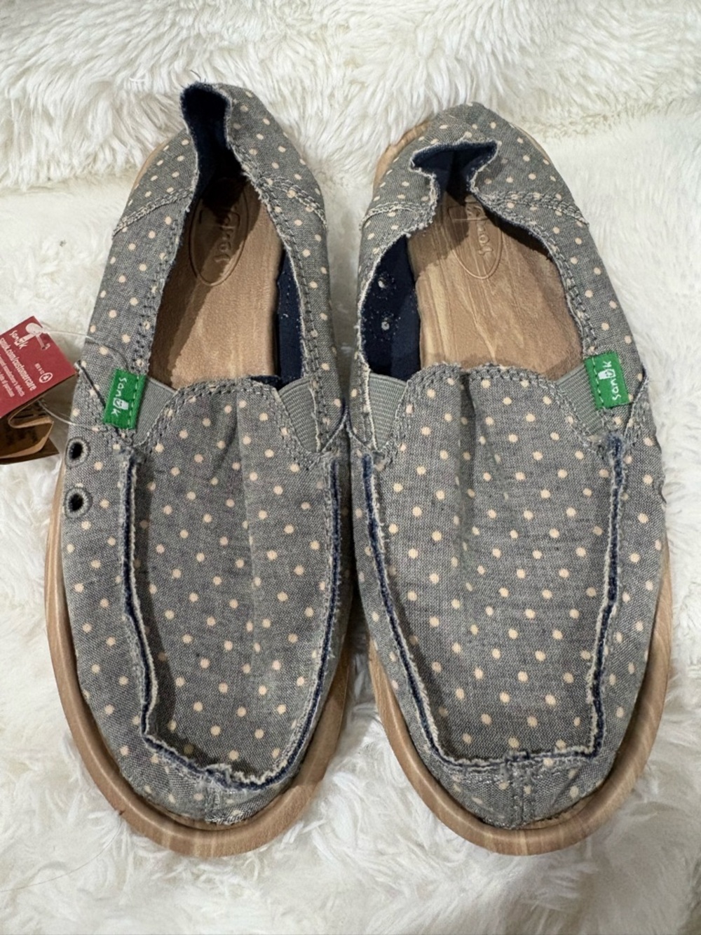 Sanuk Blue Canvas Polka Dot Slip-Ons